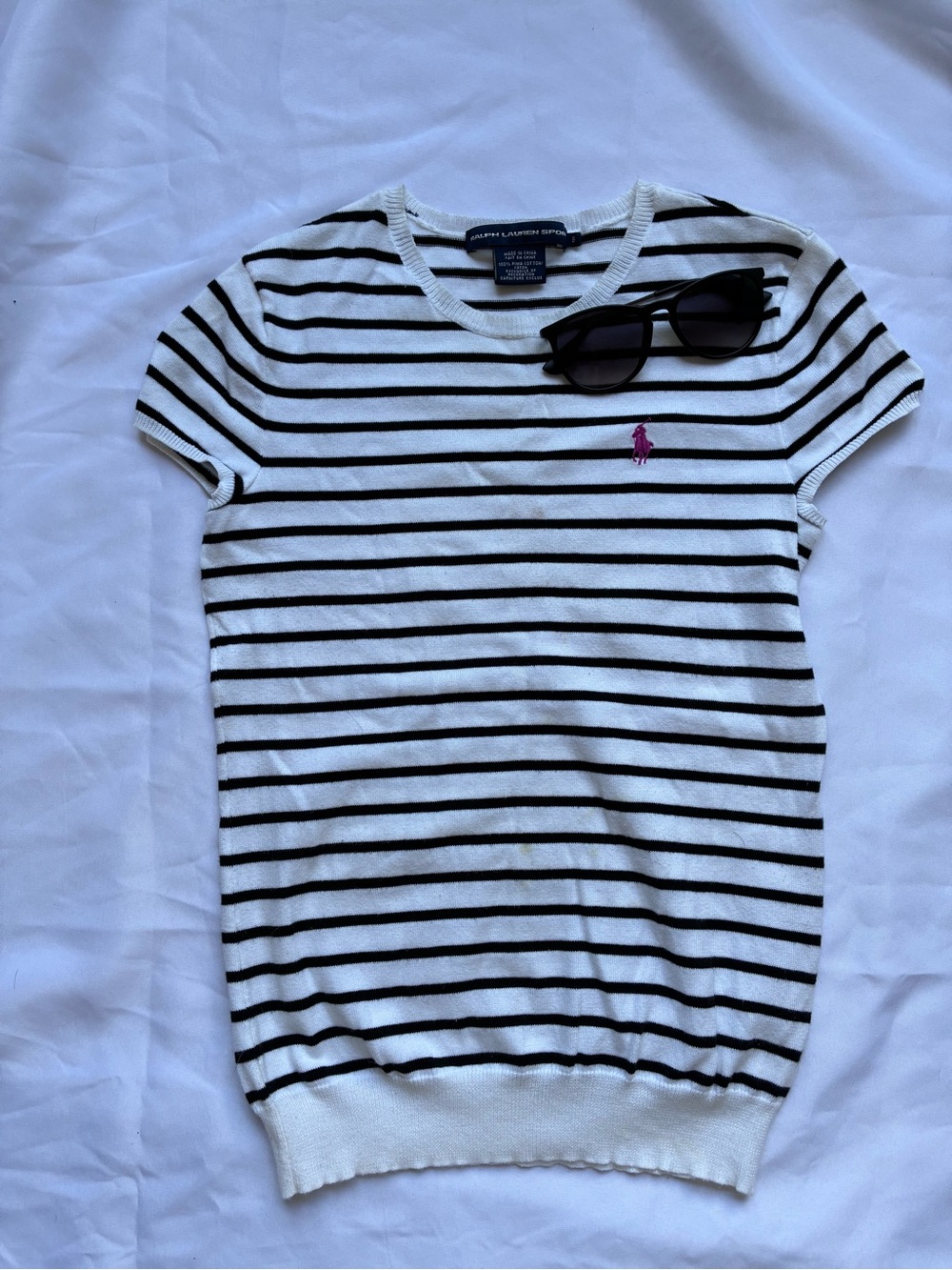 Ralph Lauren White and Black Striped Short Sleeve Knit